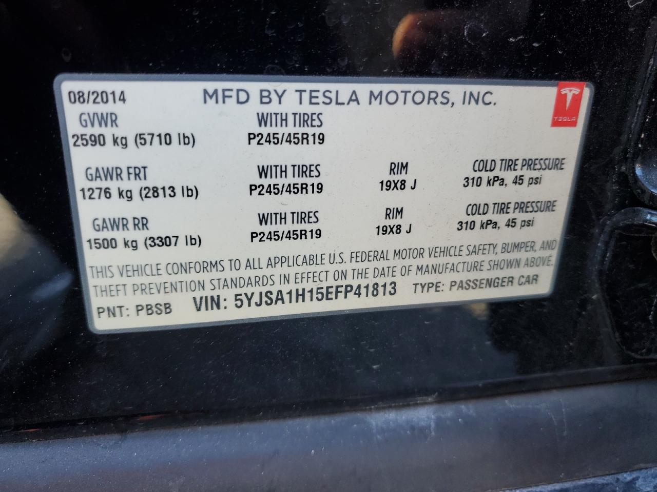 2014 Tesla Model S VIN: 5YJSA1H15EFP41813 Lot: 78880134