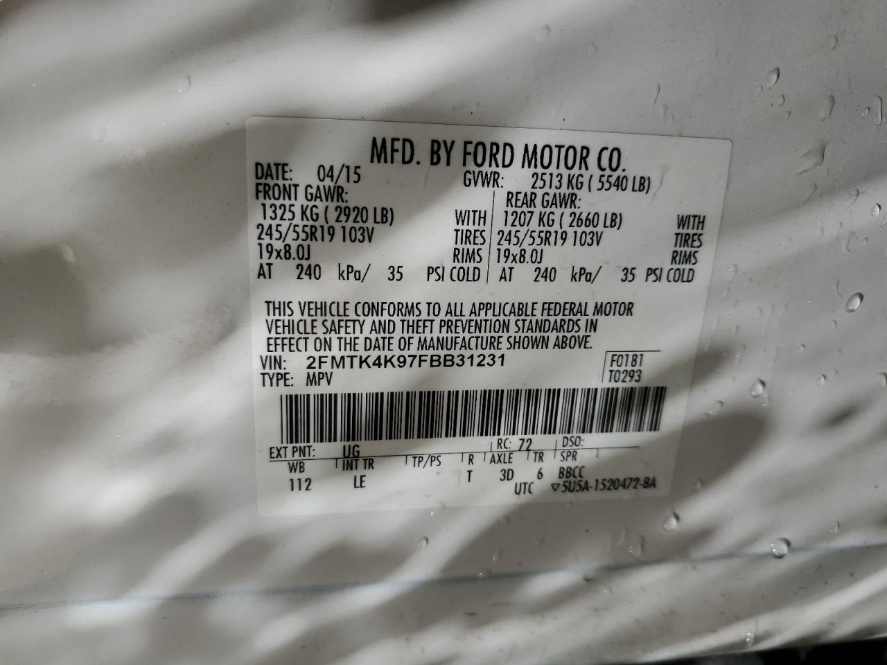 2FMTK4K97FBB31231 2015 Ford Edge Titanium