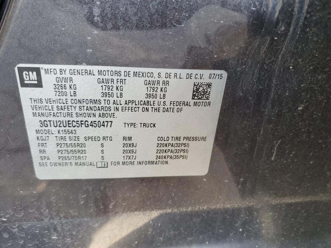 3GTU2UEC5FG450477 2015 GMC Sierra K1500 Sle