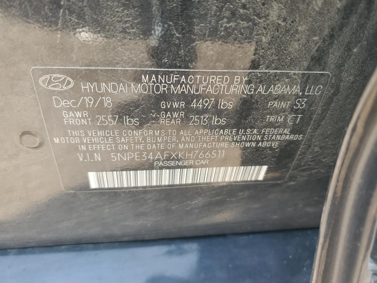 5NPE34AFXKH766511 2019 Hyundai Sonata Limited