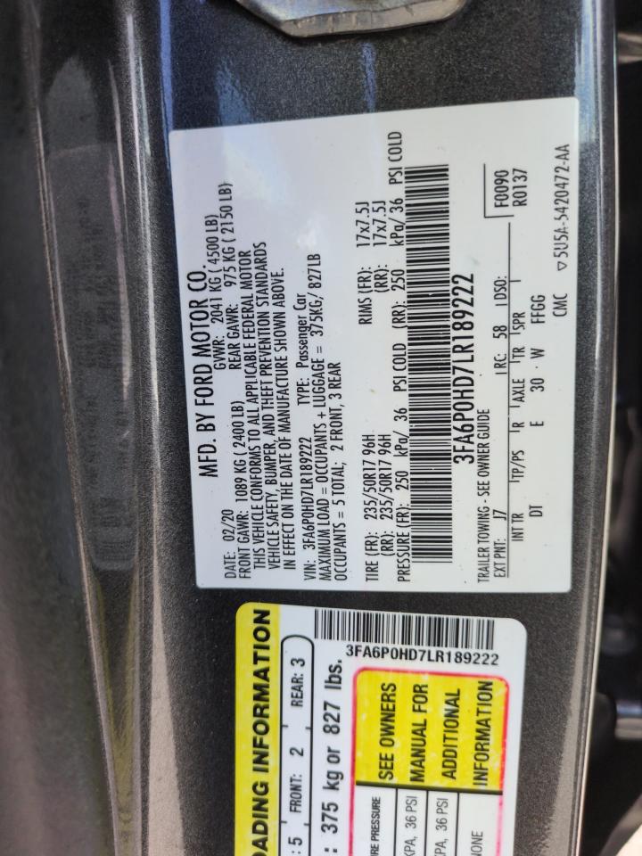 3FA6P0HD7LR189222 2020 FORD FUSION - Image 13
