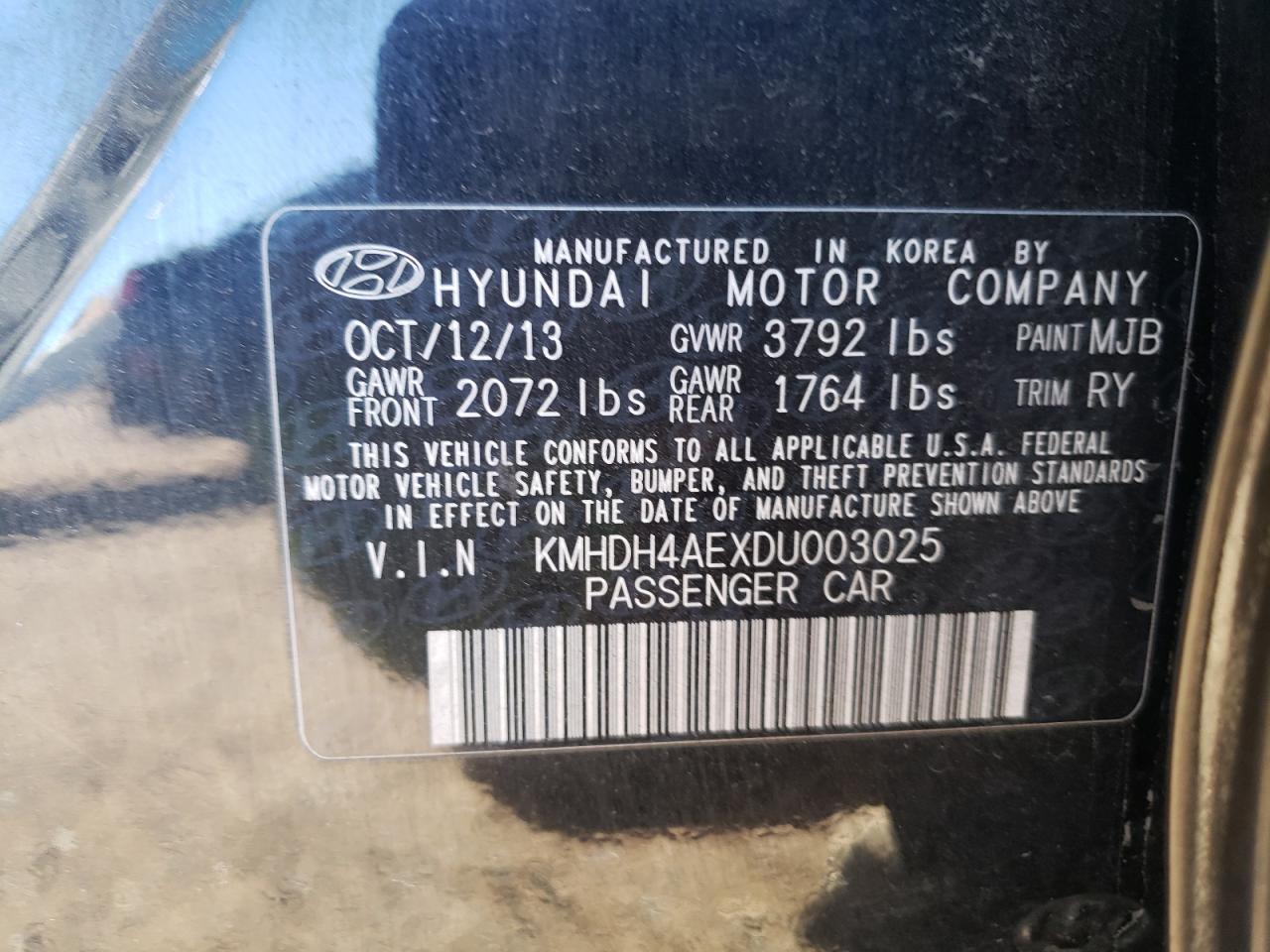 VIN KMHDH4AEXDU003025 2013 HYUNDAI ELANTRA no.12