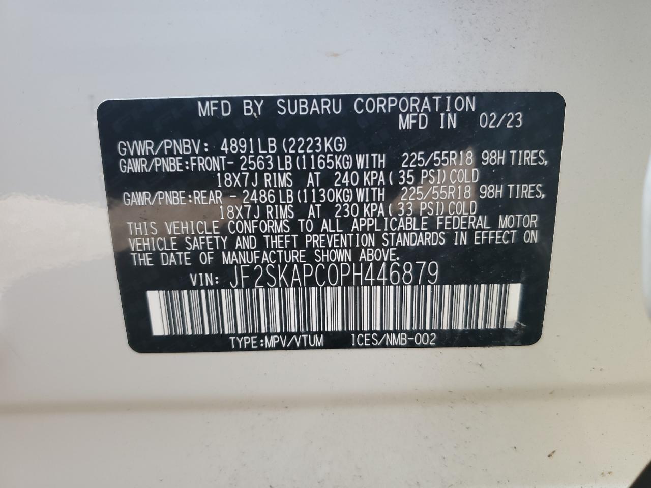 JF2SKAPC0PH446879 2023 Subaru Forester Limited