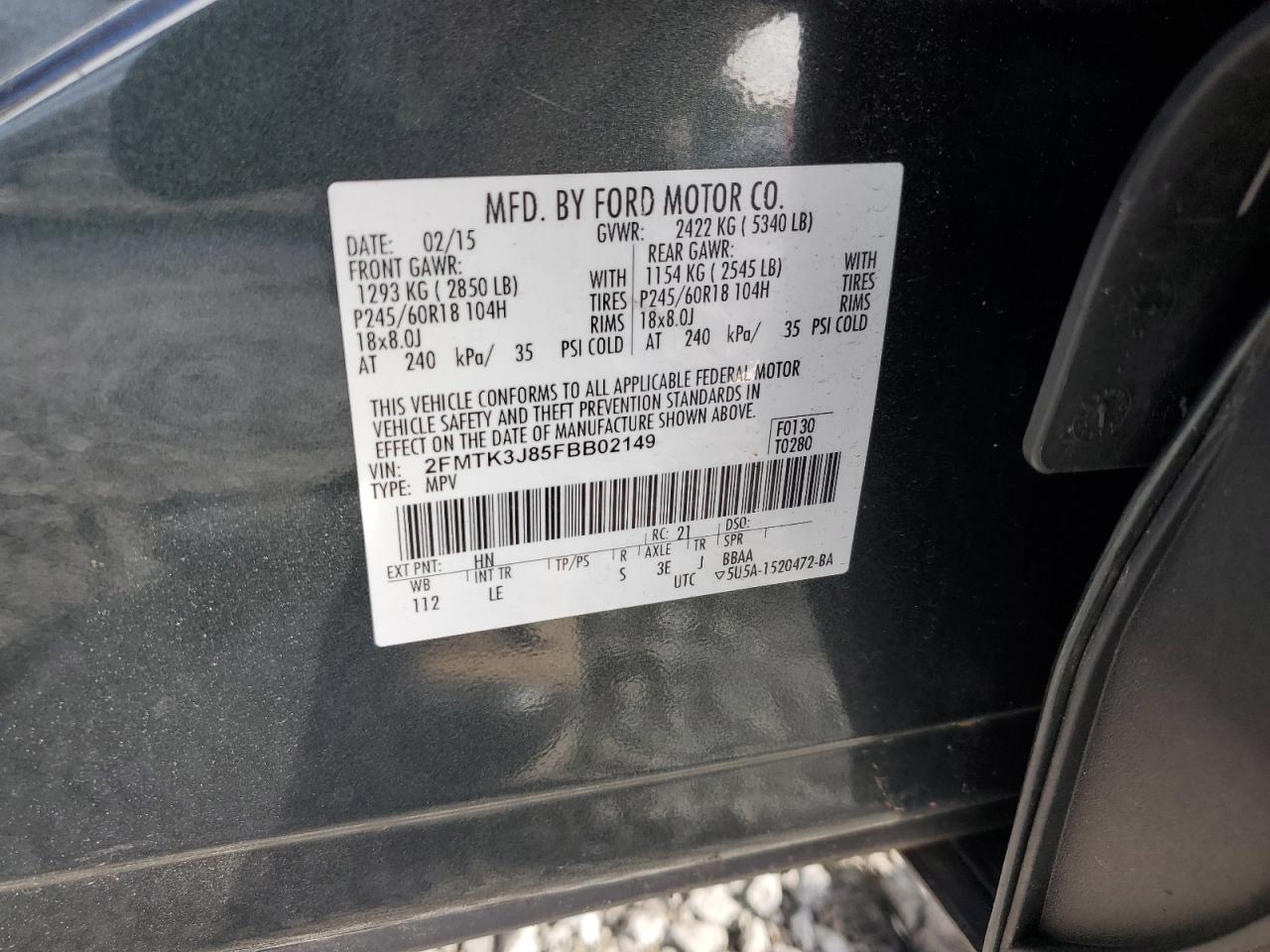 2FMTK3J85FBB02149 2015 Ford Edge Sel