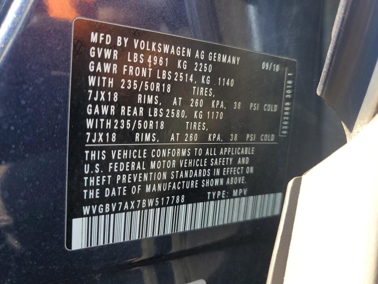 WVGBV7AX7BW517788 2011 Volkswagen Tiguan S