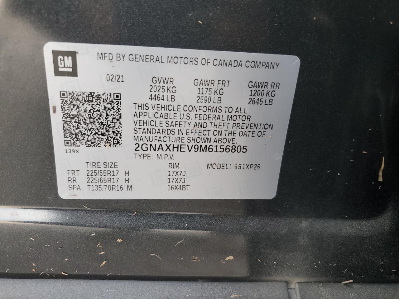 2021 Chevrolet Equinox Ls VIN: 2GNAXHEV9M6156805 Lot: 75936554