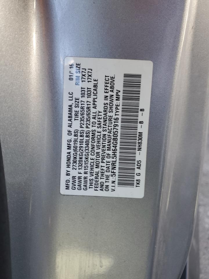 5FNRL5H64GB057916 2016 Honda Odyssey Exl