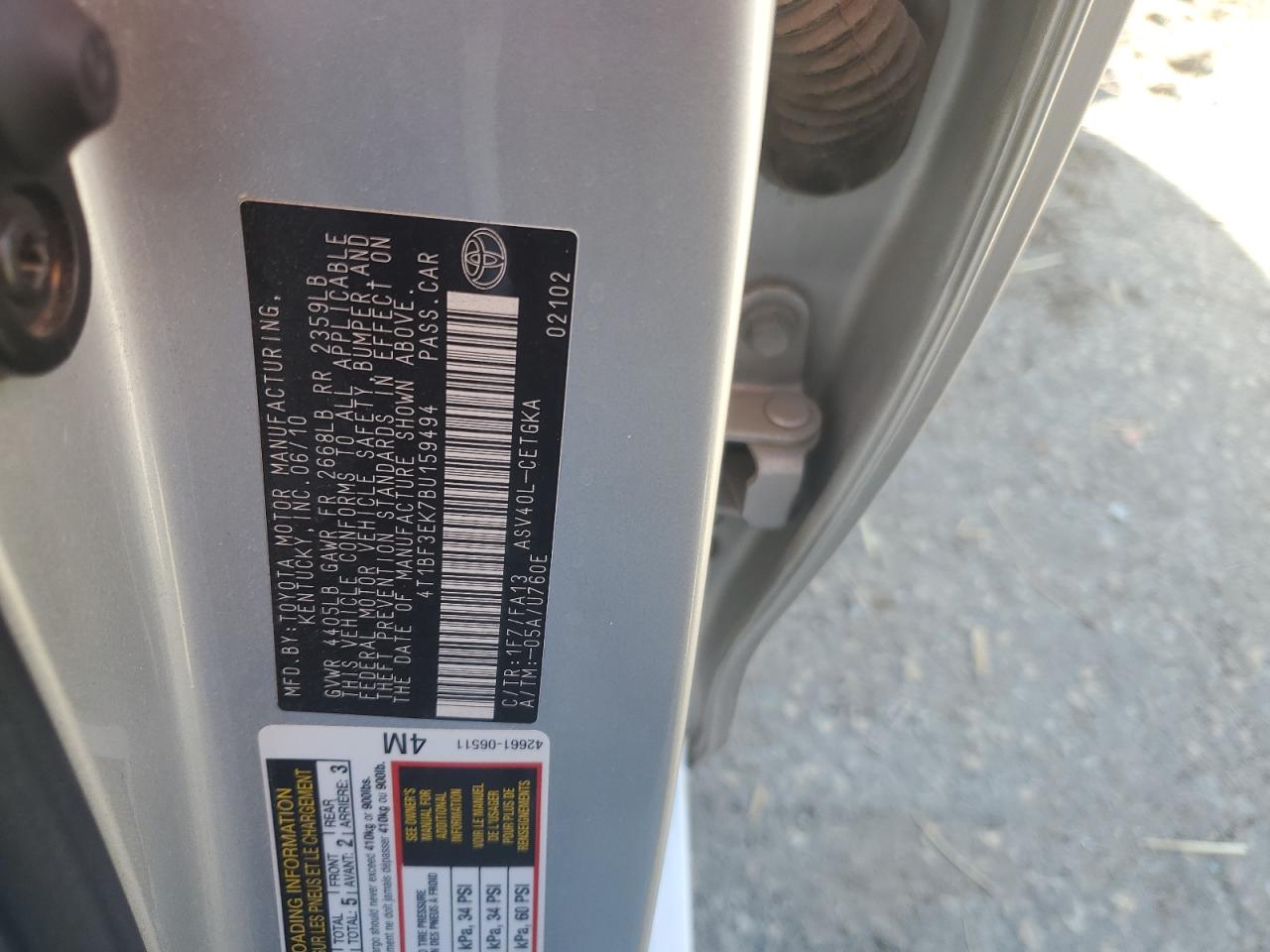 4T1BF3EK7BU159494 2011 Toyota Camry Base