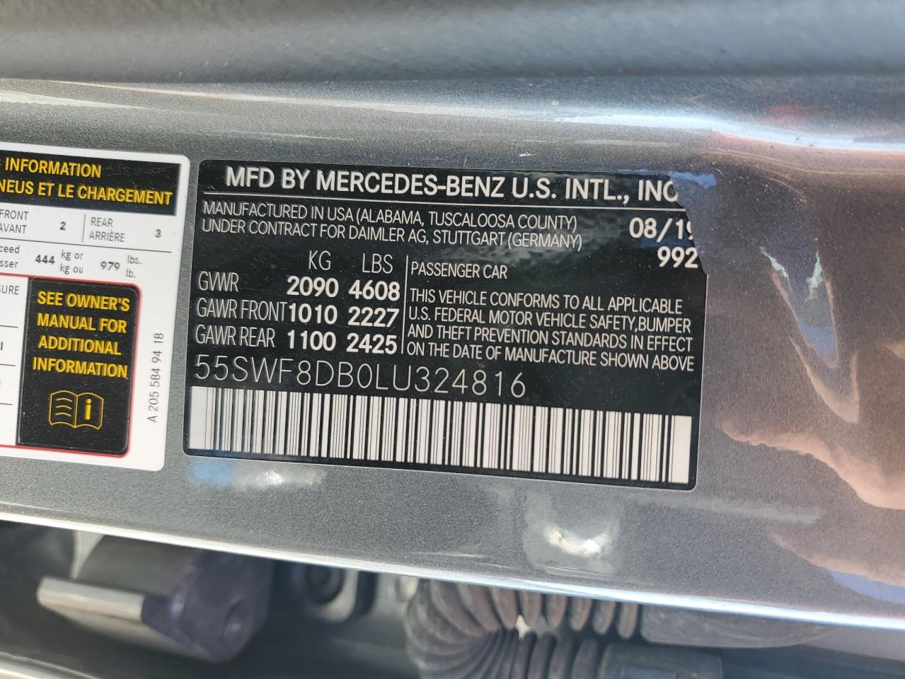 55SWF8DB0LU324816 2020 Mercedes-Benz C 300