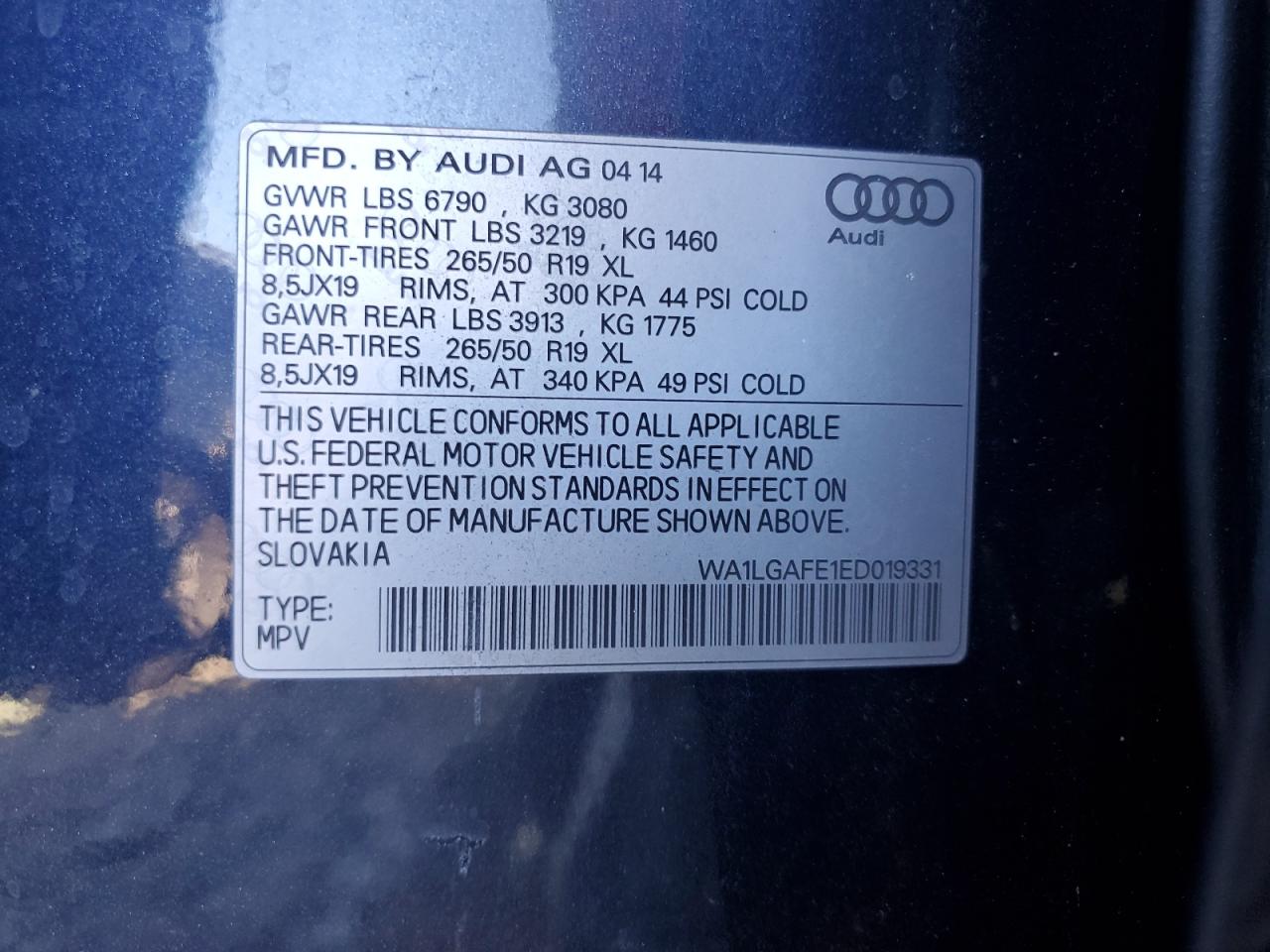 VIN WA1LGAFE1ED019331 2014 AUDI Q7 no.13