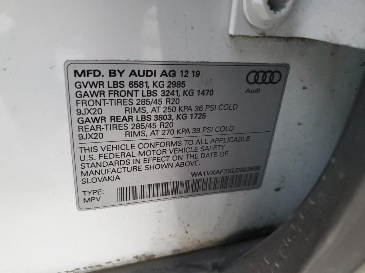 2020 Audi Q7 Prestige VIN: WA1VXAF7XLD003538 Lot: 77445054