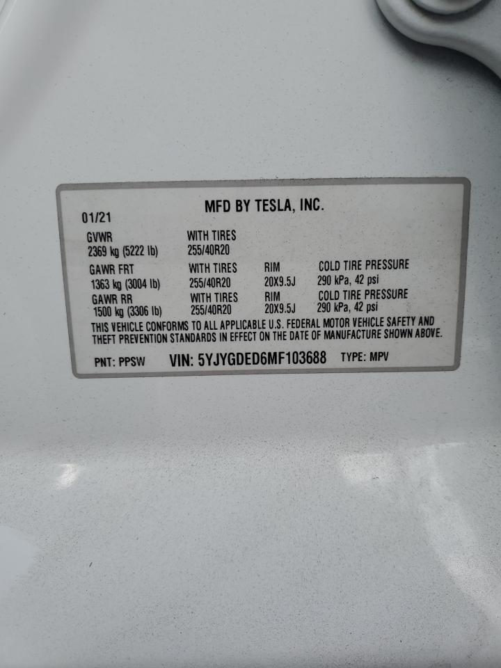 VIN 5YJYGDED6MF103688 2021 TESLA MODEL Y no.12