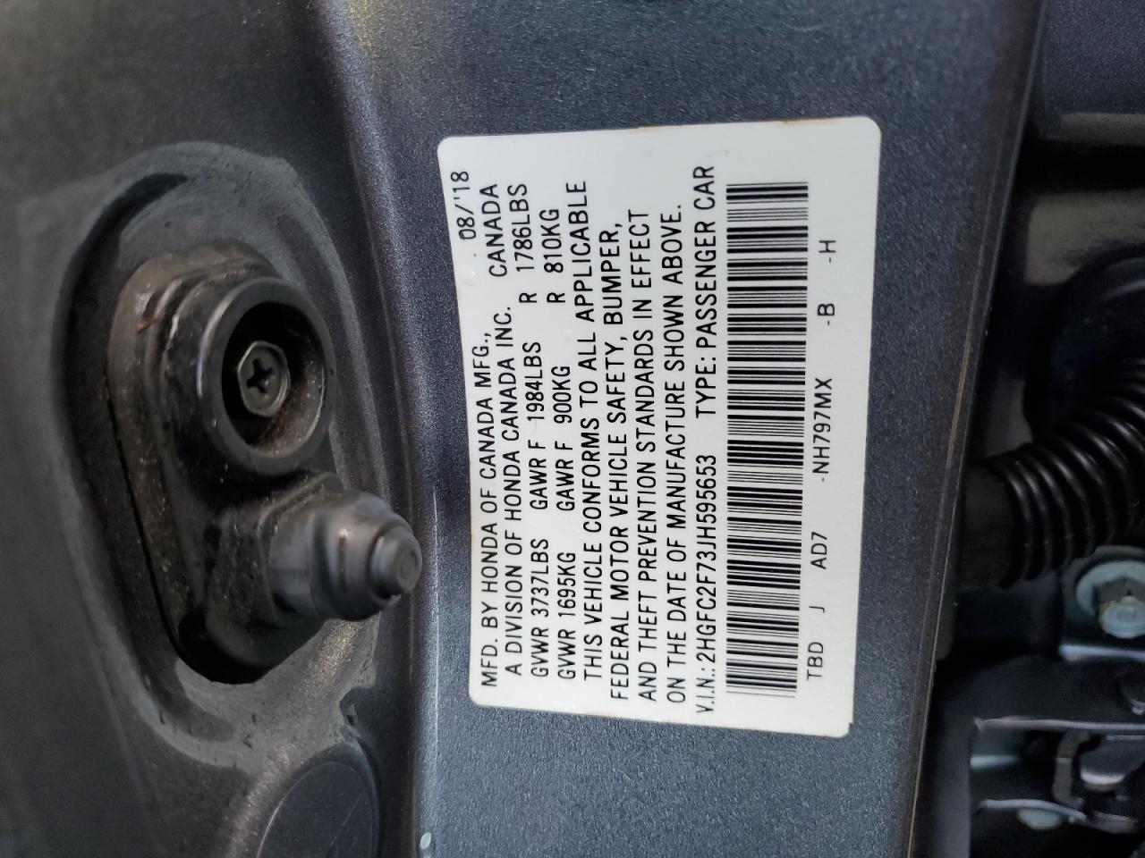 2HGFC2F73JH595653 2018 Honda Civic Ex