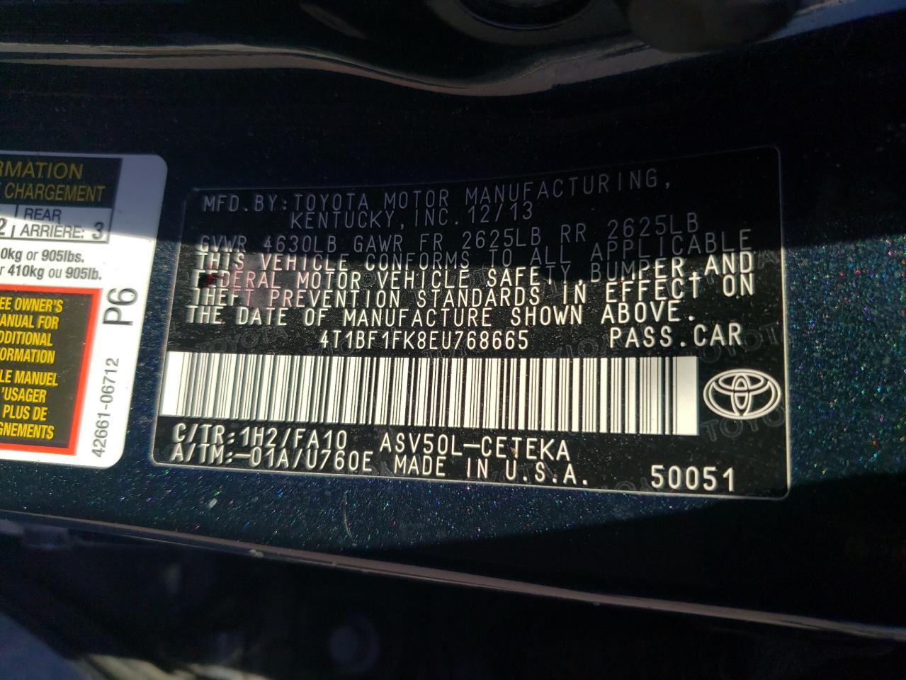 4T1BF1FK8EU768665 2014 Toyota Camry L