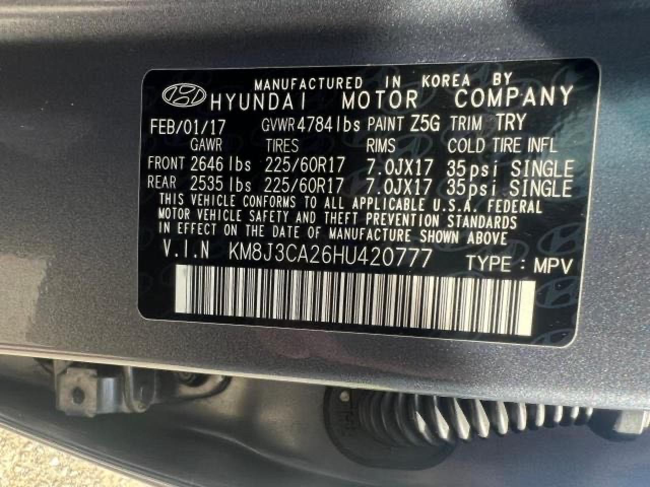 KM8J3CA26HU420777 2017 Hyundai Tucson Limited