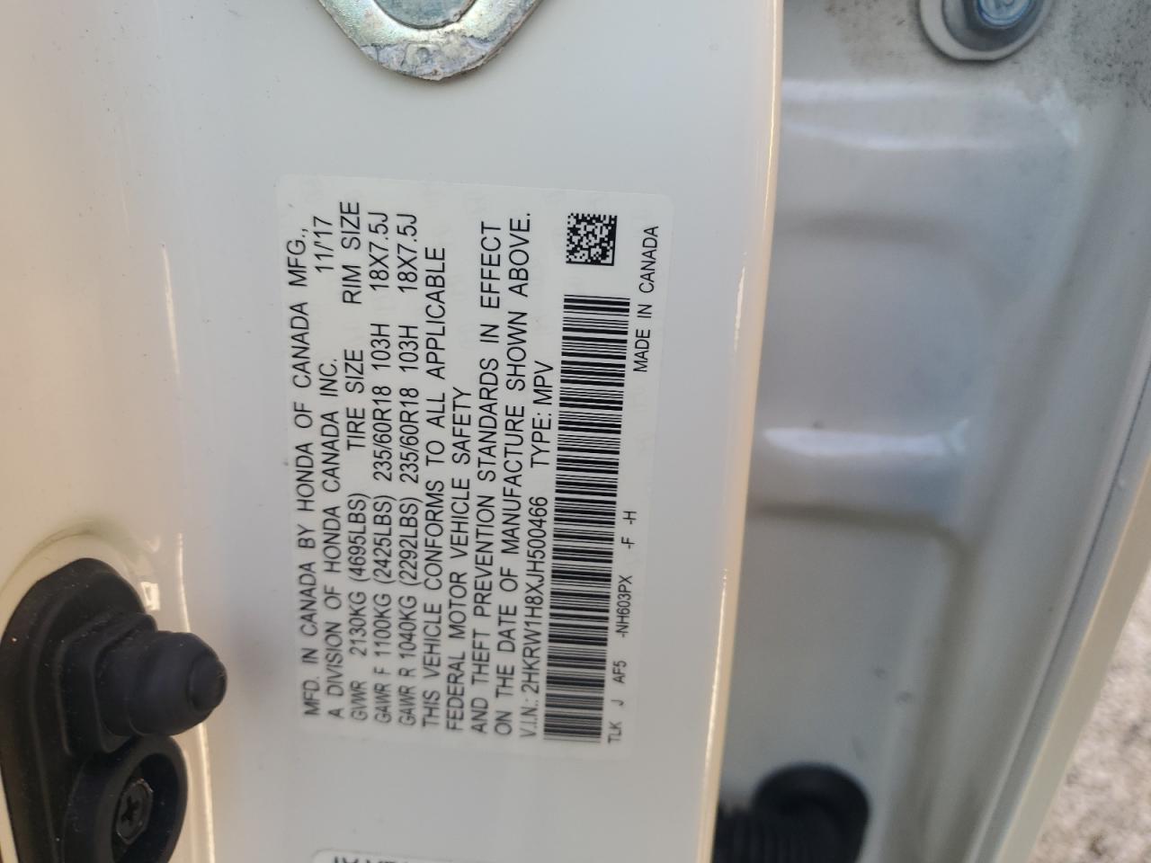 2HKRW1H8XJH500466 2018 Honda Cr-V Exl