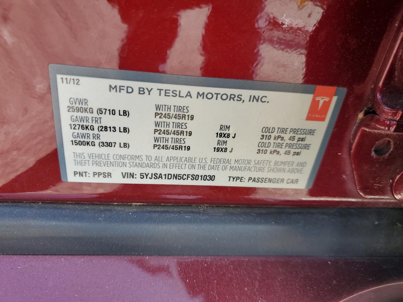 5YJSA1DN5CFS01030 2012 Tesla Model S