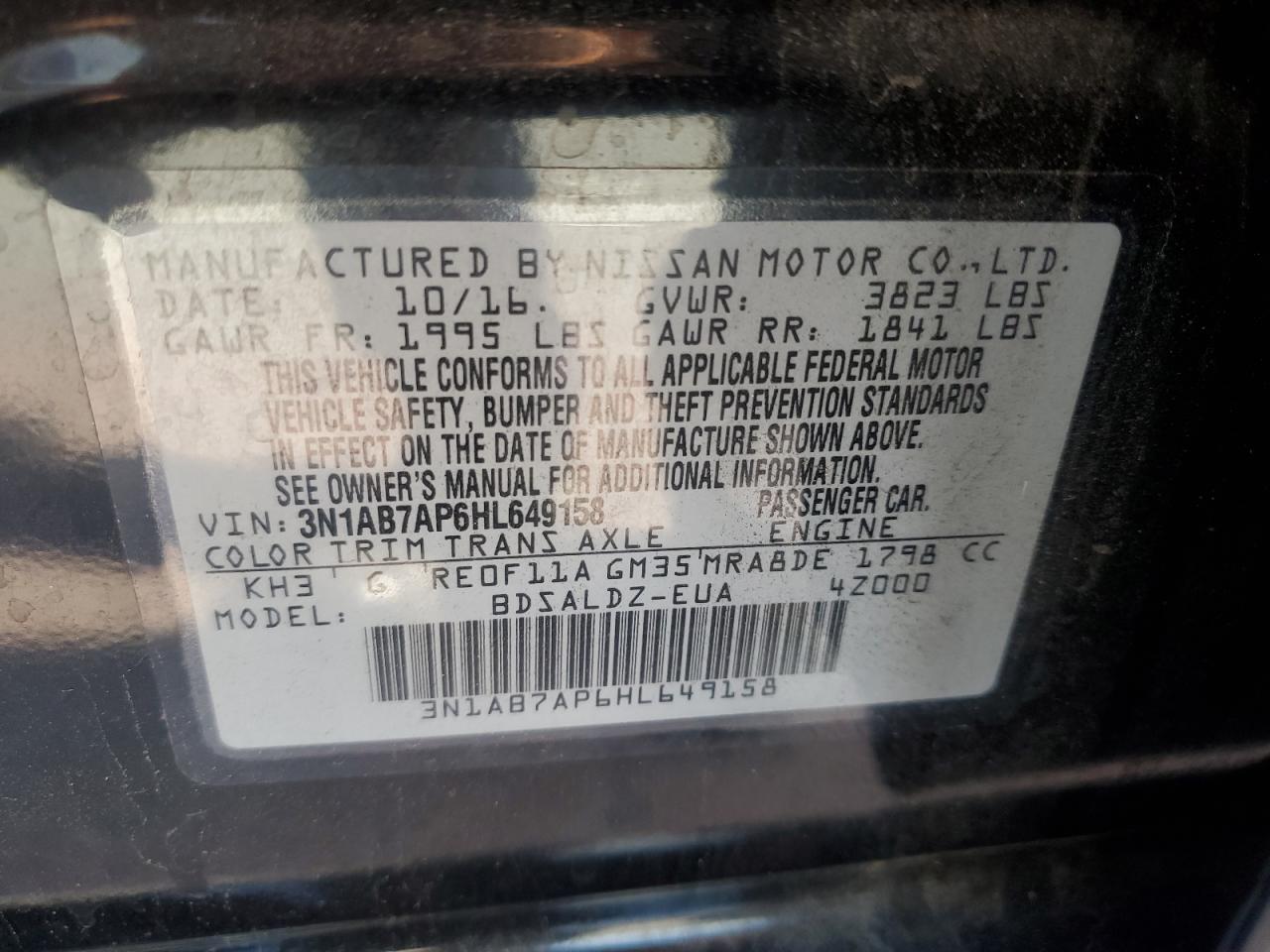 3N1AB7AP6HL649158 2017 Nissan Sentra S