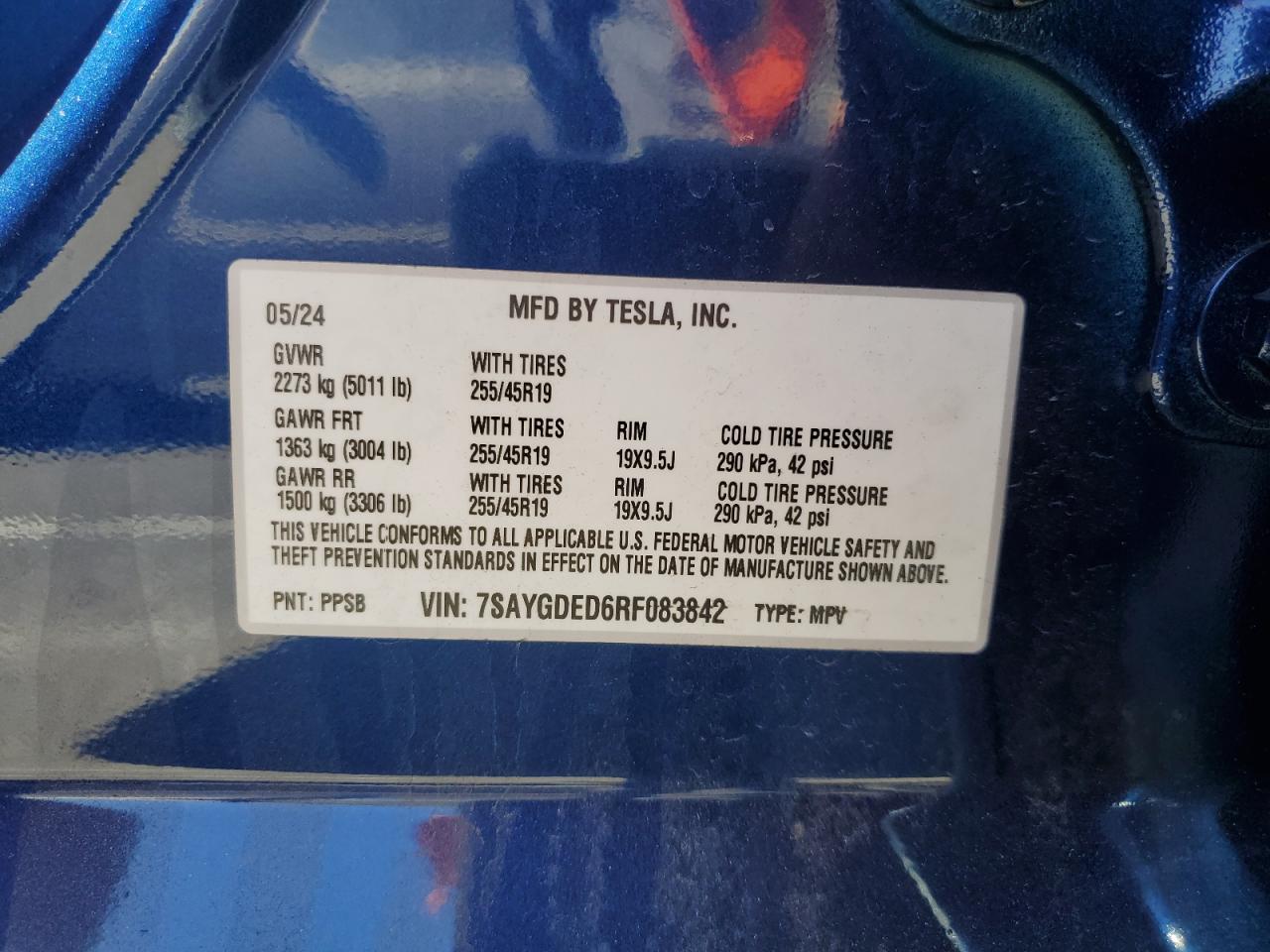 7SAYGDED6RF083842 2024 Tesla Model Y