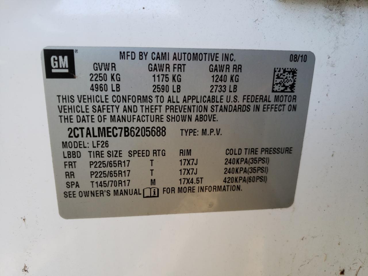 2CTALMEC7B6205688 2011 GMC Terrain Sle