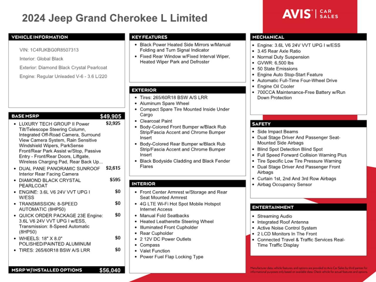 2024 Jeep Grand Cherokee L Limited VIN: 1C4RJKBG0R8507313 Lot: 76279934