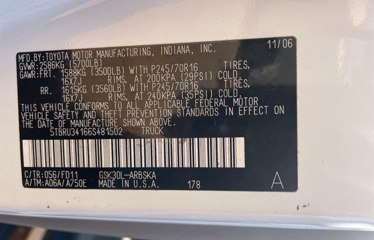 2006 Toyota Tundra Access Cab Sr5 VIN: 5TBRU34166S481502 Lot: 76349104