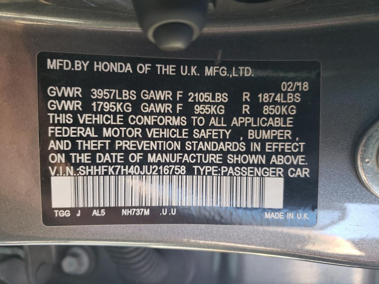 SHHFK7H40JU216758 2018 Honda Civic Sport