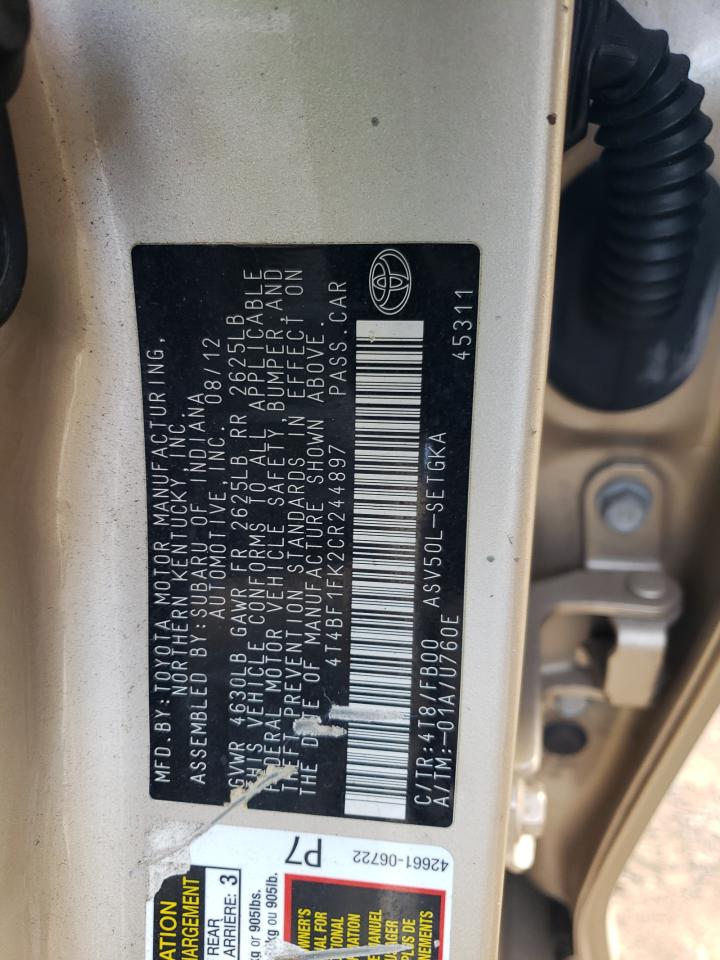 4T4BF1FK2CR244897 2012 Toyota Camry Base