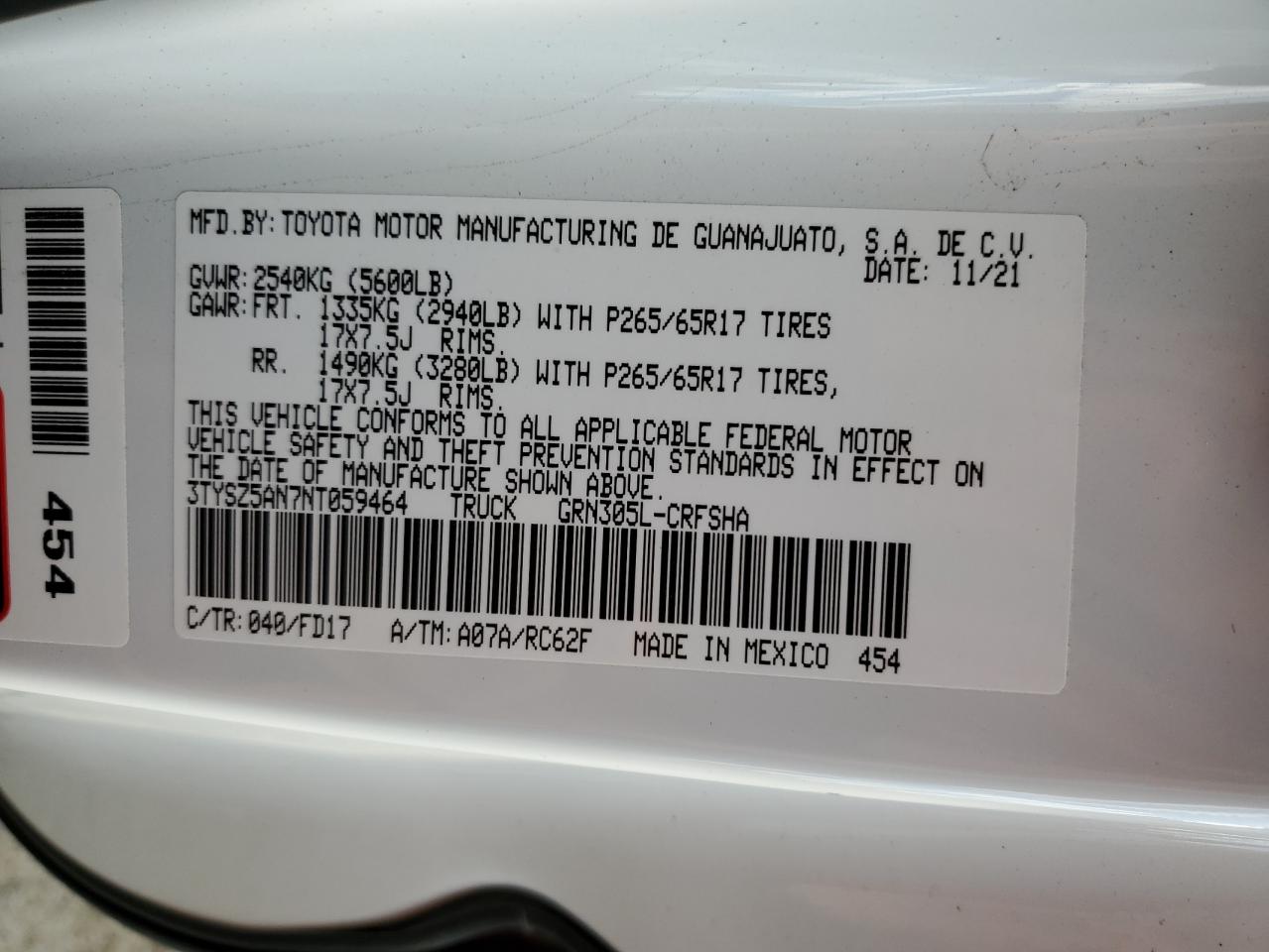 3TYSZ5AN7NT059464 2022 Toyota Tacoma Access Cab