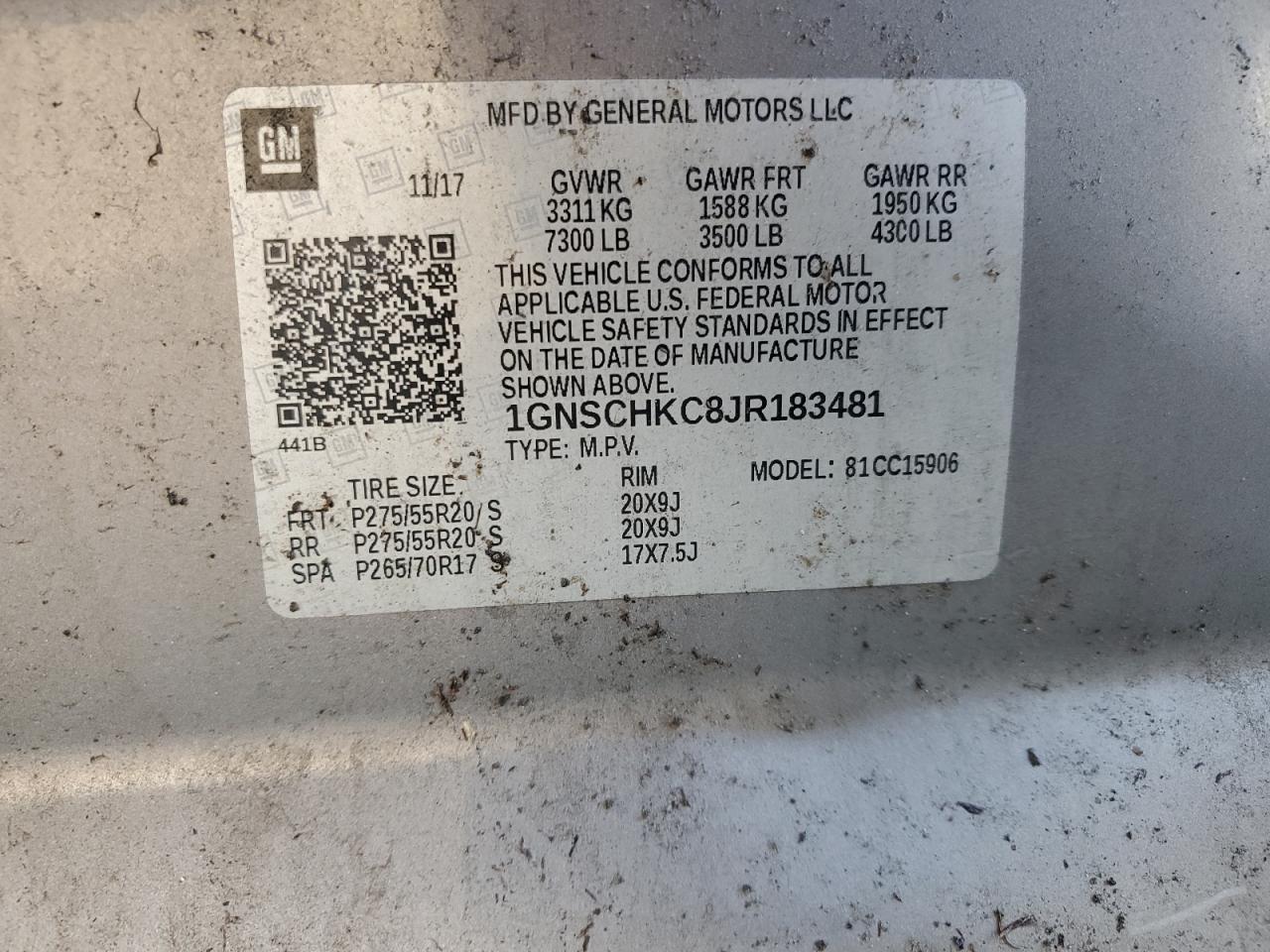2018 Chevrolet Suburban C1500 Lt VIN: 1GNSCHKC8JR183481 Lot: 77733624