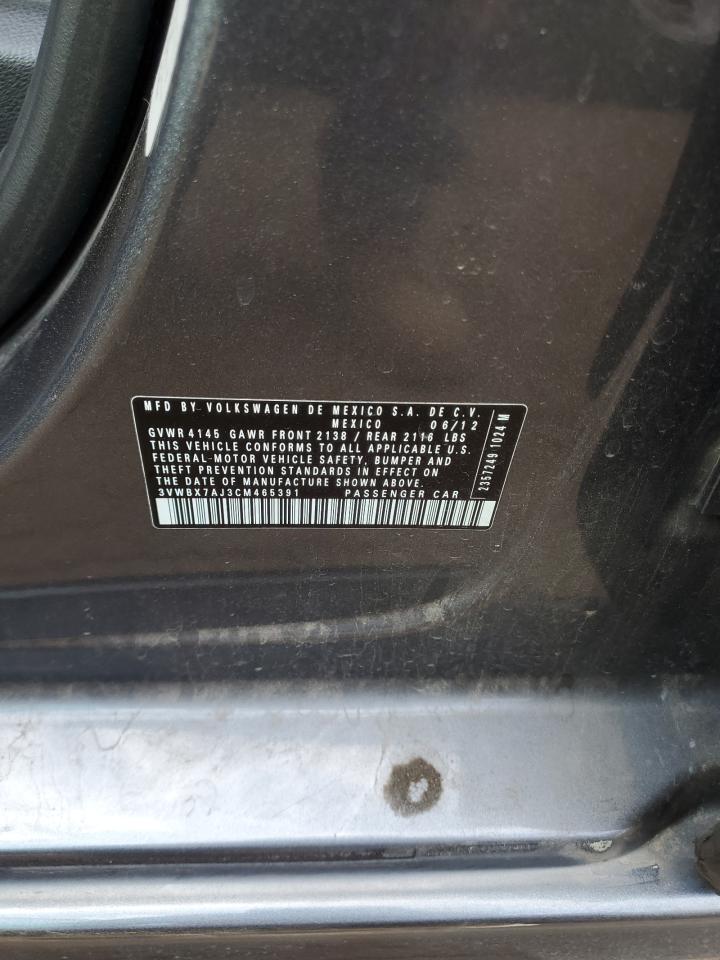 2012 Volkswagen Jetta Se VIN: 3VWBX7AJ3CM465391 Lot: 75357334