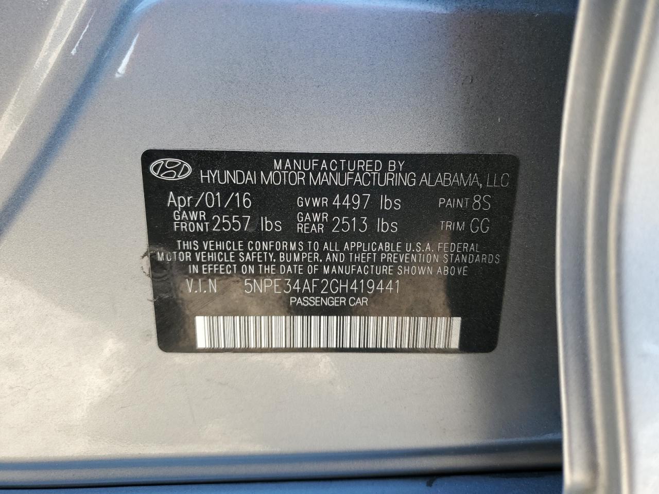 5NPE34AF2GH419441 2016 Hyundai Sonata Sport