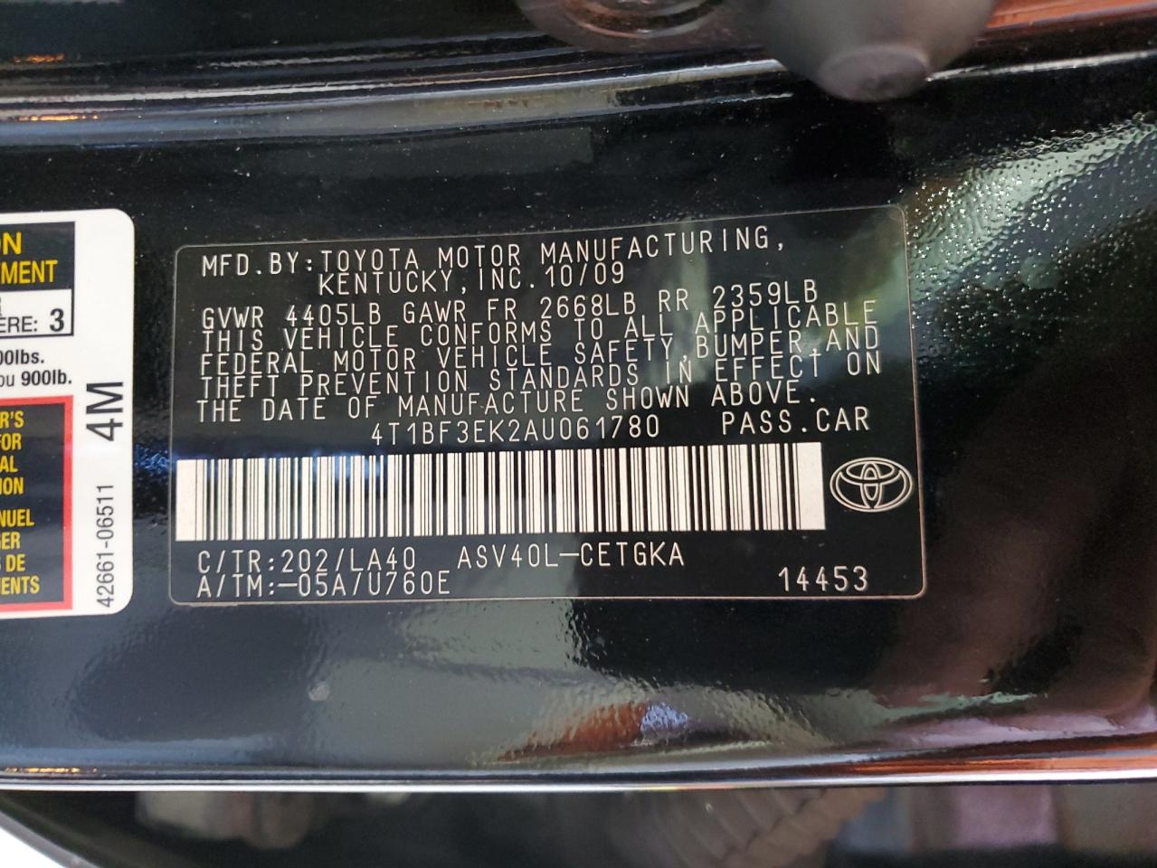 4T1BF3EK2AU061780 2010 Toyota Camry Base