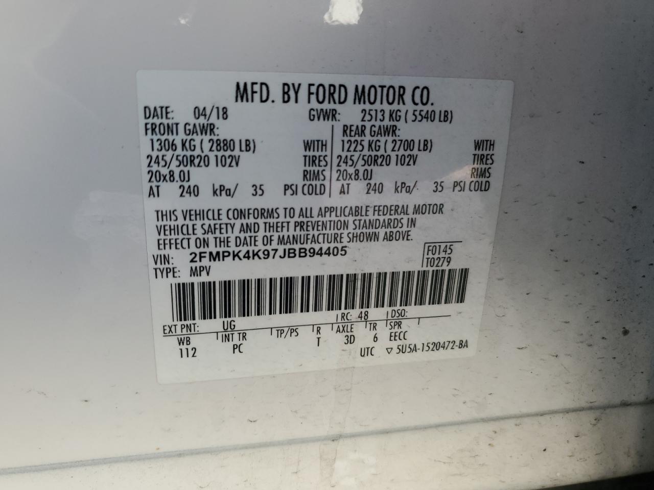 2FMPK4K97JBB94405 2018 Ford Edge Titanium