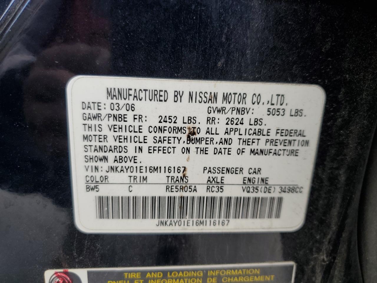 JNKAY01E16M116167 2006 Infiniti M35 Base