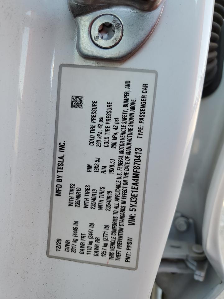 5YJ3E1EA4MF870413 2021 Tesla Model 3