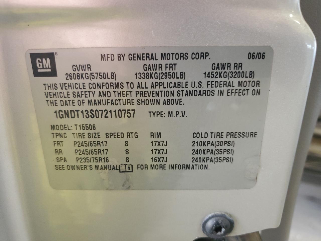 2007 Chevrolet Trailblazer Ls VIN: 1GNDT13S072110757 Lot: 76236724