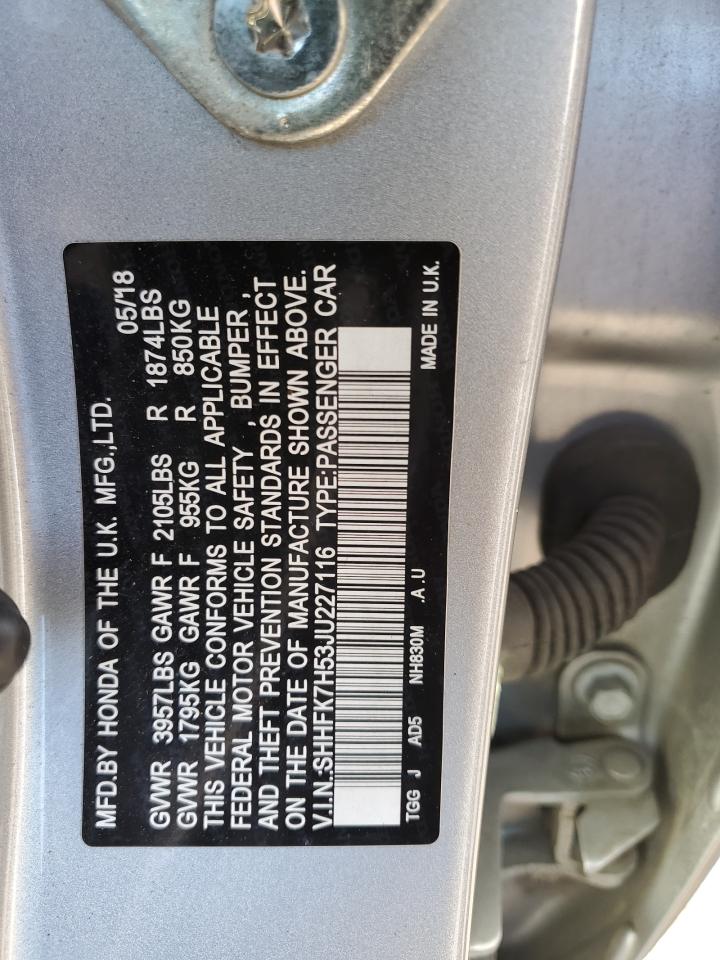 SHHFK7H53JU227116 2018 Honda Civic Ex