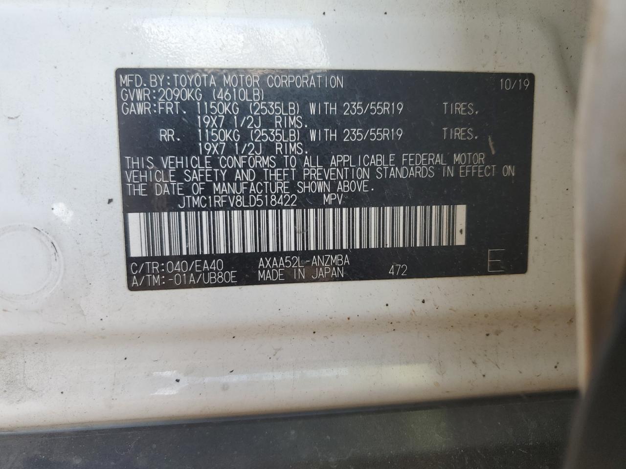 JTMC1RFV8LD518422 2020 Toyota Rav4 Xle Premium