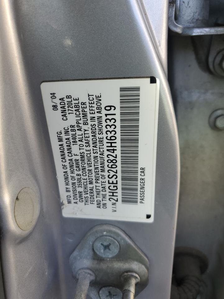 2004 Honda Civic Ex VIN: 2HGES26824H633319 Lot: 59339925