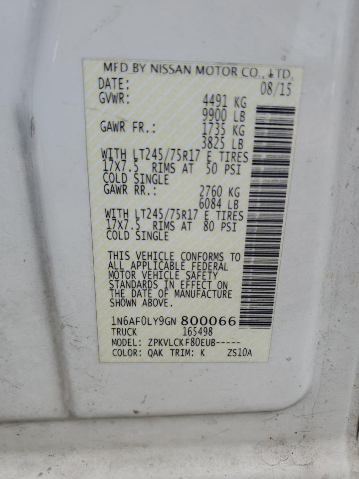 1N6AF0LY9GN800066 2016 Nissan Nv 2500 S