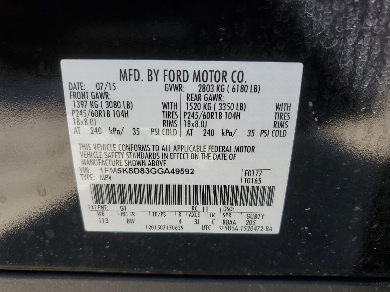 1FM5K8D83GGA49592 2016 Ford Explorer Xlt