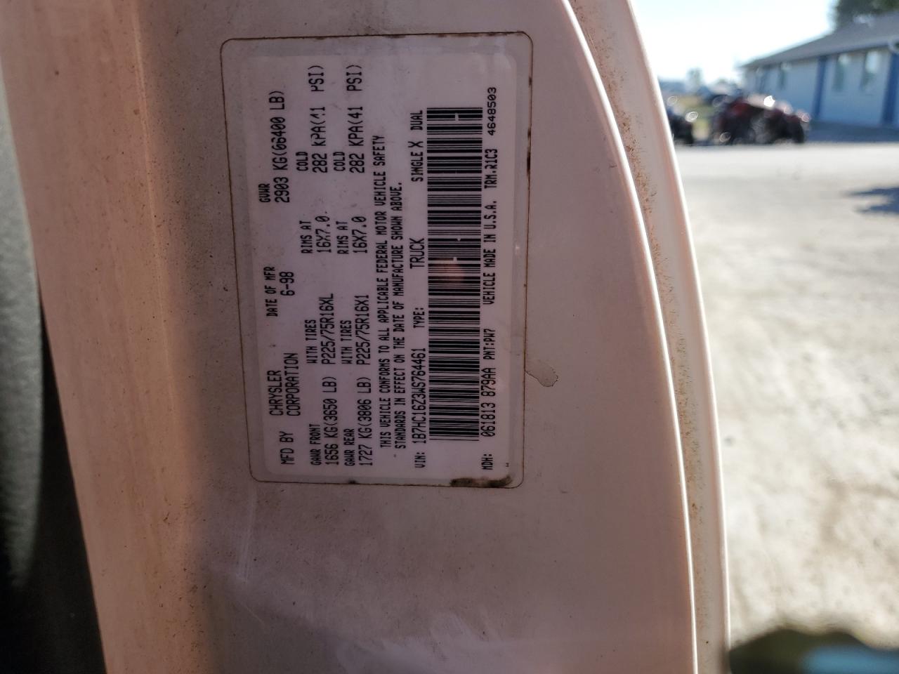 1998 Dodge Ram 1500 VIN: 1B7HC16Z3WS764461 Lot: 76380894