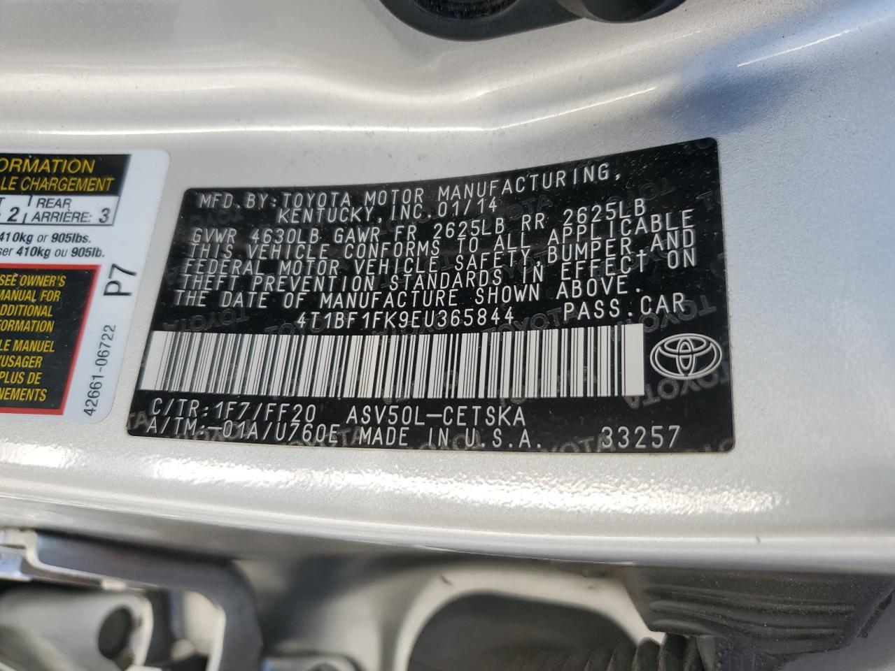 4T1BF1FK9EU365844 2014 Toyota Camry L