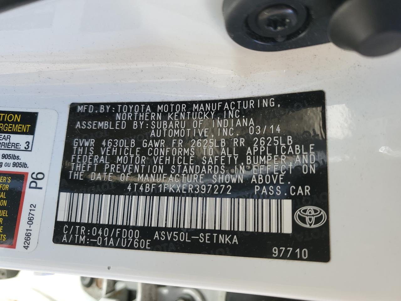 4T4BF1FKXER397272 2014 Toyota Camry L