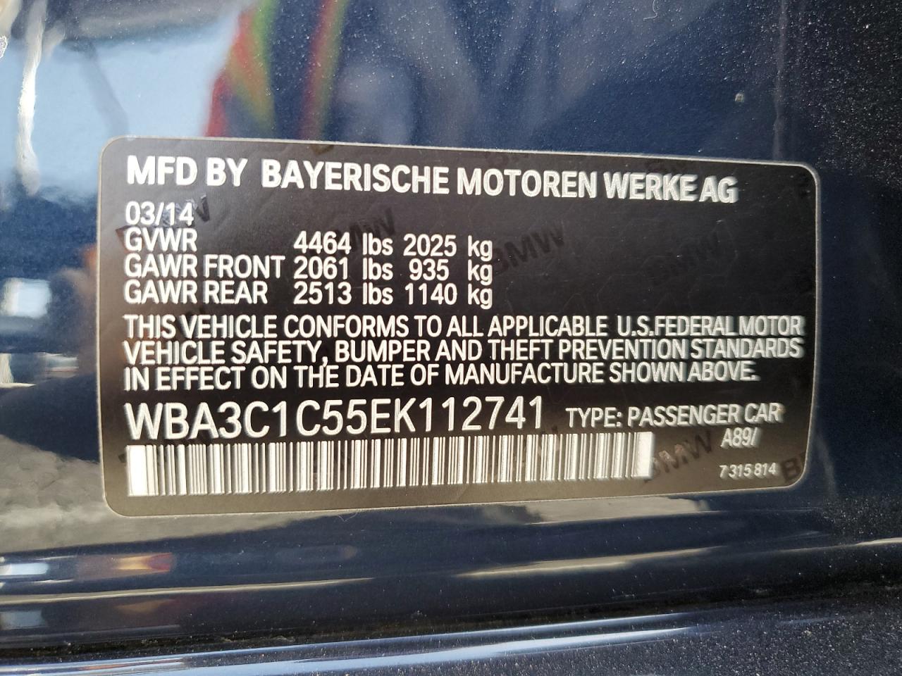 WBA3C1C55EK112741 2014 BMW 328 I Sulev