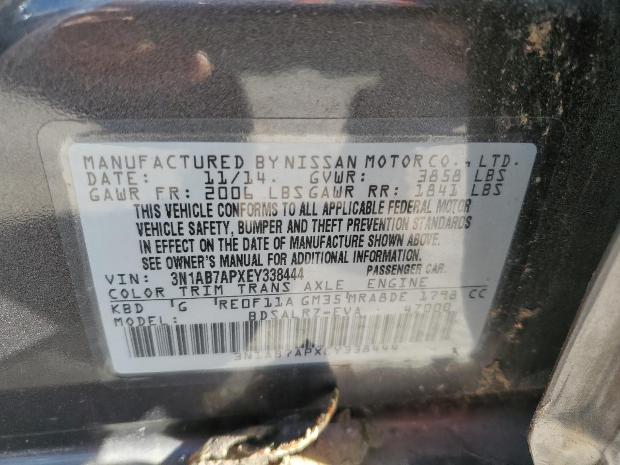 3N1AB7APXEY338444 2014 Nissan Sentra S