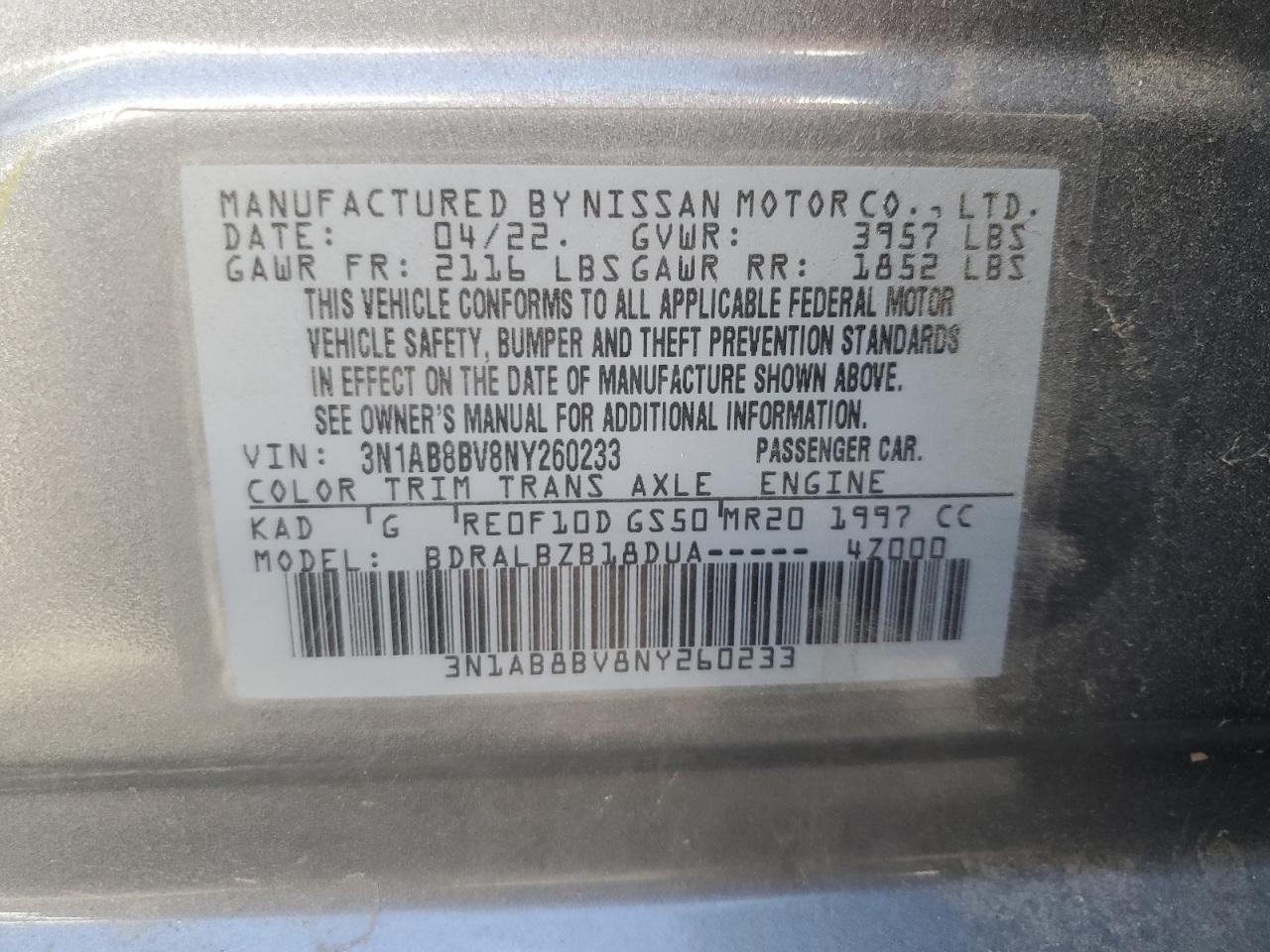 2022 Nissan Sentra S VIN: 3N1AB8BV8NY260233 Lot: 77710714