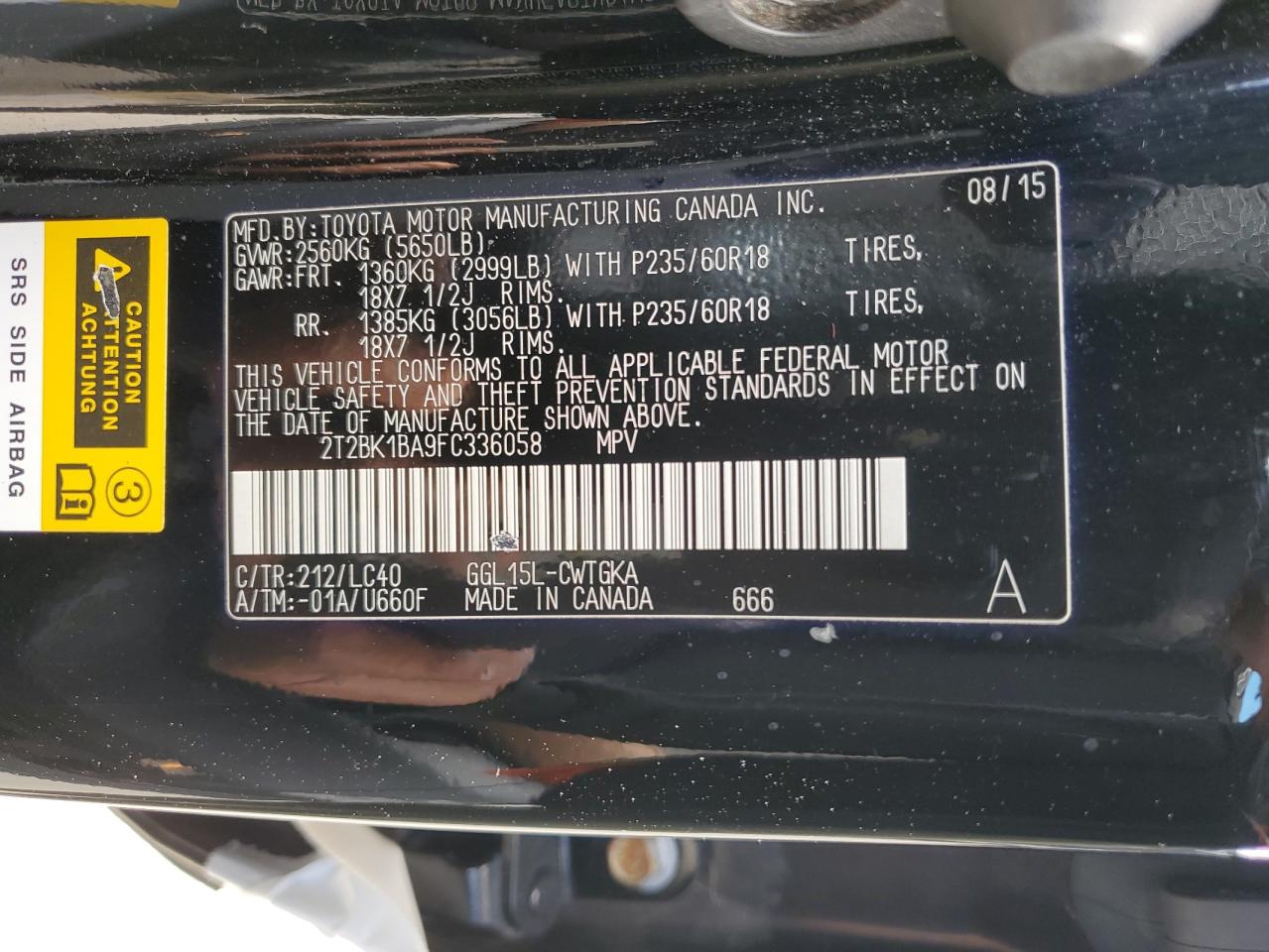 2T2BK1BA9FC336058 2015 Lexus Rx 350 Base