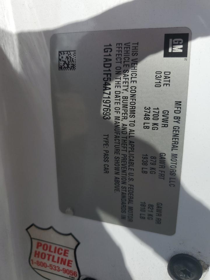 2010 Chevrolet Cobalt 1Lt VIN: 1G1AD1F54A7197693 Lot: 74057434